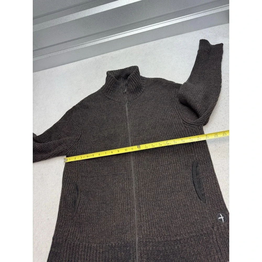 Relwen Sweater Mens XL Brown Wool Nylon Full Zip Mock Neck Knit Thumbholes